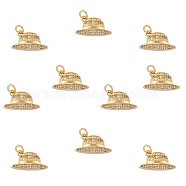 10Pcs Brass Micro Pave Cubic Zirconia Pendants, with Jump Rings, Golden, Hat, Clear, 11x19x3.5mm, Jump Ring: 5x1mm, 3mm inner diameter(KK-SZ0006-21)