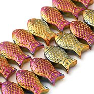 Electroplate Glass Beads Strands, Fish, Rainbow Plated, 8x15x10mm, Hole: 1mm, about 50pcs/strand, 15.75 inch(40cm)(EGLA-C007-05E)