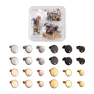 Vacuum Plating 304 Stainless Steel Stud Earring Findings, with Loop and Flat Plate, Flat Round, Mixed Color, 48pcs/box(STAS-TA0004-67)