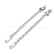 304 Stainless Steel Curb Chain Extender, End Chains with Lobster Claw Clasps and Oval Chain Tabs, Stainless Steel Color, 73mm(STAS-G310-11P)