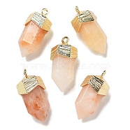 Natural Topaz Jade Faceted Pendants, Sword Shaped Charms with Rack Plating Brass Findings, Golden, 21~23x9x10.5mm, Hole: 1.6mm(G-G181-03G-01)