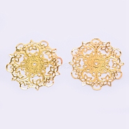 Iron Filigree Joiners Links, Flower, Golden, 56x0.8mm, Hole: 2mm(IFIN-WH0053-39G)