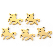 Vacuum Plating 304 Stainless Steel Charms, Laser Cut, Horse, Golden, 13x15x1mm, Hole: 1.2mm(X-STAS-N092-94G)