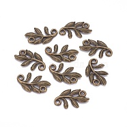 Tibetan Style Alloy Links Connectors, Cadmium Free & Lead Free, Leaf, Antique Bronze, 15x9x1mm, Hole: 2mm(PALLOY-A15392-AB)
