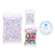 1 Bag 1200Pcs Opaque Acrylic Flat Round with Letter & Heart Beads, with 1roll Clear Elastic Crystal Thread, for DIY Children's Day Themed Bracelets Making Kits, Mixed Color, 7x7x3.5mm, Hole: 1.2~1.8mm(DIY-YW0002-32)