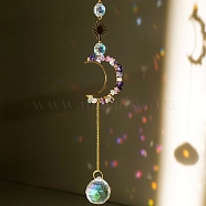 Natural Fluorite Chip Pendant Decorations, Suncatchers, with Glass, Moon, 330~350mm(DJEW-PW0012-004G)