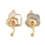Brass Pave Orange Red Cubic Zirconia Connector Charms, Cloud Links with Shell, Long Lasting Plated. Cadmium Free & Lead Free, Real 18K Gold Plated, 21x12x2.5mm, Hole: 1mm(ZIRC-P110-04G)