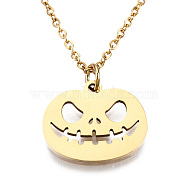 For Halloween, 201 Stainless Steel Pendant Necklaces, with Cable Chains and Lobster Claw Clasps, Pumpkin Jack-O'-Lantern Jack-o-Lantern, Golden, 15.74 inch(40cm), 1.5mm(NJEW-S105-JN593-40-2)