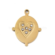 Ion Plating(IP) 304 Stainless Steel Pendant, with Rhinestone, Heart, Real 18K Gold Plated, 23x18x2mm, Hole: 1.6mm(STAS-U014-21G)