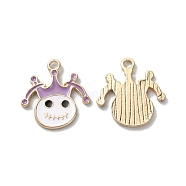 Halloween Rack Plating Alloy Enamel Pendants, Light Gold, Ghost Face with Crown Charm, Thistle, 22x20x1.5mm, Hole: 2.5mm(ENAM-P247-02KCG)