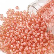 TOHO Round Seed Beads, Japanese Seed Beads, (925F) Coral Lined Light Topaz Frosted, 8/0, 3mm, Hole: 1mm, about 1110pcs/50g(SEED-XTR08-0925F)