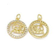 Real 18K Gold Plated Brass Micro Pave Clear Cubic Zirconia Pendants, with Jump Ring, Ring with Constellation Charm, Aquarius, 18.5x16x3mm, Hole: 3.4mm(KK-E068-VB409-11)