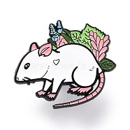 Mouse and Grass Enamel Pin, Animal Alloy Enamel Brooch for Backpack Clothes, Electrophoresis Black, White, 26x30.5x10.5mm, Pin: 1mm.(JEWB-O005-M04)