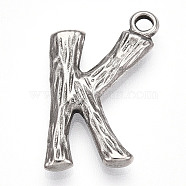 Brass Pendants, Letter Charms, Letter K, 20x13x3mm, Hole: 1.6mm(KK-N254-218P-K)