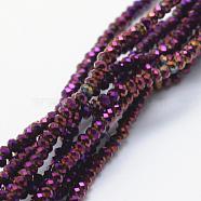 Electroplate Glass Beads Strands, Full Plated, Faceted, Rondelle, Purple Plated, 2.5x1.5mm, Hole: 0.5mm, about 197~201pcs/strand, 12.9 inch(33cm)(EGLA-J144-FP-A07)