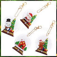 Christmas Theme DIY Diamond Painting Keychain Kit, Including Acrylic Board, Keychain Clasp, Bead Chain, Resin Rhinestones Bag, Diamond Sticky Pen, Tray Plate and Glue Clay, Mixed Shapes, 100x30mm, 4pcs/set(DRAW-PW0007-07E)