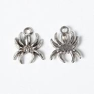 Alloy Pendants, Spider, Lead Free and Cadmium Free, Antique Silver, about 18mm long, 14mm wide, 3mm thick, hole: 2mm(EA8748Y)