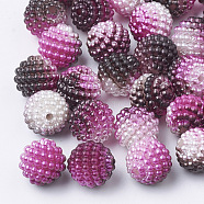 Imitation Pearl Acrylic Beads, Berry Beads, Combined Beads, Rainbow Gradient Mermaid Pearl Beads, Round, Deep Pink, 12mm, Hole: 1mm, about 200pcs/bag(OACR-T004-12mm-02)