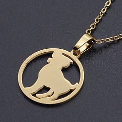 201 Stainless Steel Pendants Necklaces, with Cable Chains and Lobster Claw Clasps, Flat Round with Constellation/Zodiac Sign, Aries, 15-3/4 inch(40cm), 1.5mm(NJEW-S105-JN626-1G)