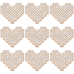 12Pcs Alloy Crystal Rhinestone Shank Buttons, Pixel Heart, Light Gold, 20.5x23x7mm, Hole: 2mm(BUTT-GF0003-65KCG)