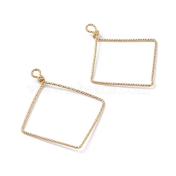 Copper Open Back Bezel Pendants, Rhombus, Golden, 38x30x3mm, Hole: 2.5x2mm(PALLOY-JF01151-05)