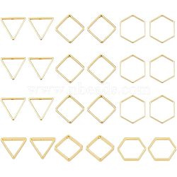 SUPERFINDINGS 24Pcs 3 Style Brass Linking Ring, Hexagon & Rhombus & Triangle, Real 18K Gold Plated, 15~20x17~20x3~4mm, 8pcs/style(KK-FH0005-06)