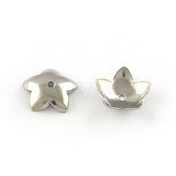 5-Petal Flower Smooth Surface 304 Stainless Steel Bead Caps, Stainless Steel Color, 7x7x2mm, Hole: 0.5mm(X-STAS-R065-56)