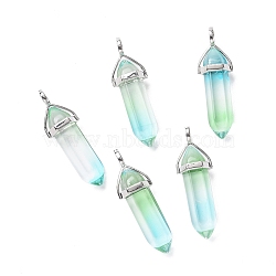 Faceted Bullet Glass Pointed Pendants, with Platinum Plated Brass Findings, Aquamarine, 38~39.5x12.5x10mm, Hole: 5x3mm(KK-E282-01P-02)