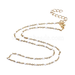 304 Stainless Steel Cable Chain Necklaces, with Enamel and Lobster Claw Clasps, Golden, White, 16.92 inch(43cm)(X-NJEW-JN02891-01)