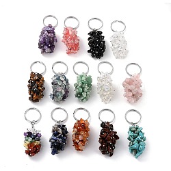 Natural & Synthetic Gemstone Keychain, with Brass and Iron Findings, Cadmium Free & Lead Free, Platinum, 8.05cm(KEYC-C050-01-RS)