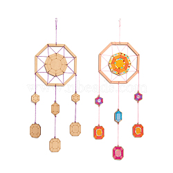 DIY Octagon Wind Chime Making Kit, Including 1Pc Wood Plates, 1 Card Cotton Thread and 1Pc Plastic Knitting Needles, for Children Painting Craft, Mixed Color, Thread & Needle: Random Color(DIY-A029-02)