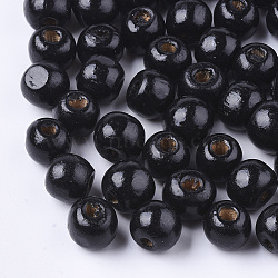 Dyed Natural Wood Beads, Round, Lead Free, Black, 16x15mm, Hole: 4mm, about 800pcs/1000g(WOOD-Q006-16mm-14-LF)