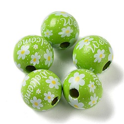 Easter Theme Printed Wood European Beads, Large Hole Beads, Round, Yellow Green, 16mm, Hole: 4.5mm(WOOD-M010-02A)