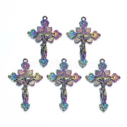 Alloy Pendants, Cadmium Free & Lead Free, Cross with Jesus, Rainbow Color, 45x29x4mm, Hole: 2mm(PALLOY-N156-063-RS)