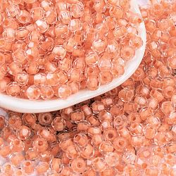 Glass Seed Beads, Inside Colours, Bicone, Coral, 4.5x3.5mm, Hole: 1.5mm, 5625pcs/pound(SEED-A032-05D)