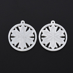 Opaque Acrylic Pendants, Imitation Shell, Flat Round with Snowflake, Creamy White, 26x23x2mm, Hole: 1.2mm(OACR-N132-001)