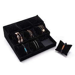 Velvet Pillow Jewelry Bracelet Watch Display, 3 Tier 9 Grids Pillows Bracelet Jewelry Display Tray, Black, 270x245x95mm(BDIS-A001-2)