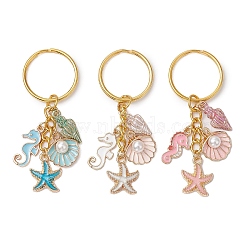 3Pcs Alloy Enamel Keychain, with Iron Rings, Ocean Theme, Mixed Color, 68mm, 3pcs/set(KEYC-JKC01021)