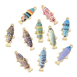 Alloy Enamel Pendants, Cadmium Free & Nickel Free & Lead Free, Golden, Fish Charm, Mixed Color, 27x10.5x2.5mm, Hole: 1.8mm(FIND-C037-16G-1)
