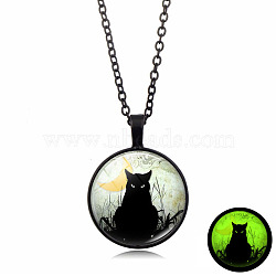Luminous Glow in the Dark Alloy Pendant Necklaces, Cat Glass Necklace, Black, 17.72 inch(45cm)(PW-WGA7B98-03)