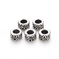 Tibetan Style Alloy European Beads Settings for Enamel, Large Hole Beads, Cadmium Free & Lead Free, Column with Spots, Antique Silver, 11x6.5mm, Hole: 6mm(X-TIBE-N006-102AS-LF)