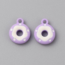 Frosted Painted Colored Alloy Pendants, Doughnut, Plum, 12.5x10x3mm, Hole: 1.5mm(FIND-TAC0010-82L)