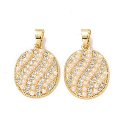 Oval Brass Micro Pave Clear Cubic Zirconia Pendants, with Acrylic Imitation Pearl, Cadmium Free & Lead Free, Real 18K Gold Plated, 24x18x4mm, Hole: 4x6mm(KK-G406-29G)