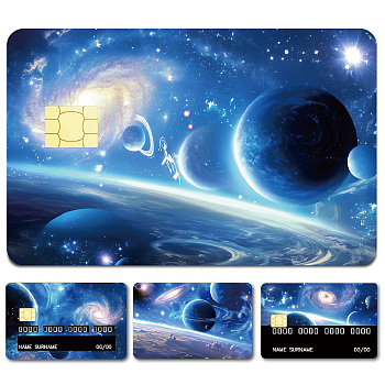 Rectangle PVC Plastic Waterproof Card Stickers, Self-adhesion Card Skin for Bank Card Decor, Planet, 186.3x137.3mm