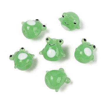 Handmade Lampwork Beads, Frog, Green, 14~16x14~16mm, Hole: 2mm