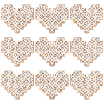 12Pcs Alloy Crystal Rhinestone Shank Buttons, Pixel Heart, Light Gold, 20.5x23x7mm, Hole: 2mm