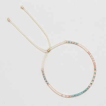 Glass Seed Braided Bead Bracelet, Adjustable Bracelet, Turquoise, No Size