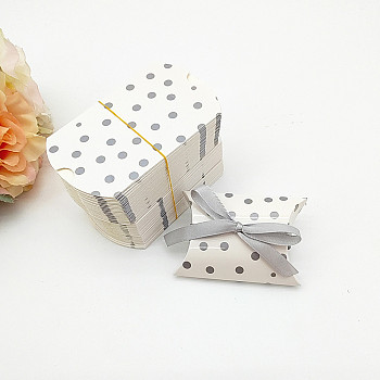 Polka Dot Pattern Paper Pillow Candy Boxes, Gift Boxes, with Ribbon, for Wedding Favors Baby Shower Birthday Party Supplies, Silver, 9x6.5x2.5cm