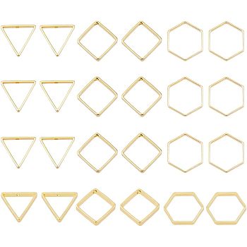 SUPERFINDINGS 24Pcs 3 Style Brass Linking Ring, Hexagon & Rhombus & Triangle, Real 18K Gold Plated, 15~20x17~20x3~4mm, 8pcs/style