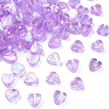 Transparent Acrylic Beads, AB Color Plated, Heart, Orchid, 7.5x8x3mm, Hole: 1.8mm, about 3620pcs/500g